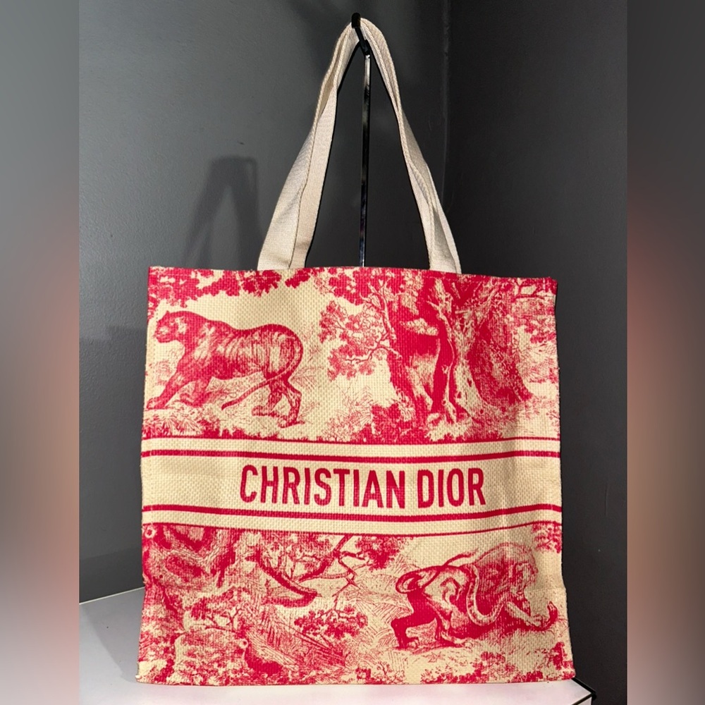 Christian Dior GWP Red Dioriviera Straw Tote Bag - Picture 1 of 10